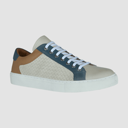 Ferracini UPS Mens Leather Sneaker in Beige, Tan and Blue