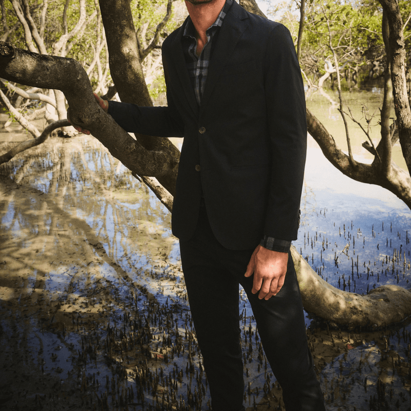 Flinders Mens Tailored Fit Bondi Sports Jacket in Black Linen Mens Suit Warehouse Melbourne