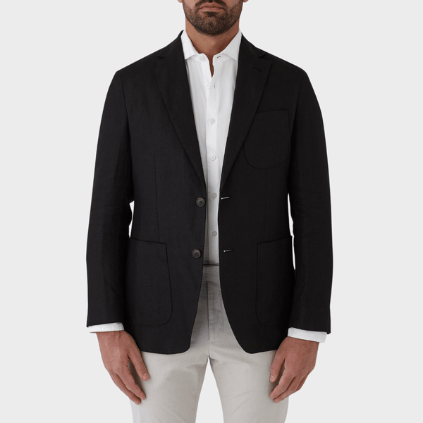 Flinders Mens Tailored Fit Bondi Sports Jacket in Black Linen