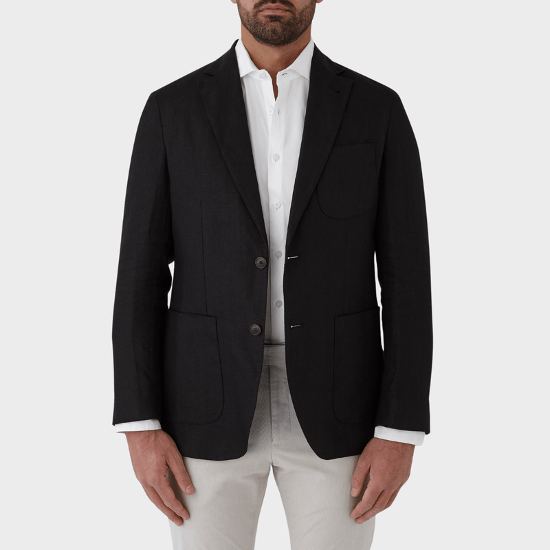 Flinders Mens Tailored Fit Bondi Sports Jacket in Black Linen Mens Suit Warehouse Melbourne