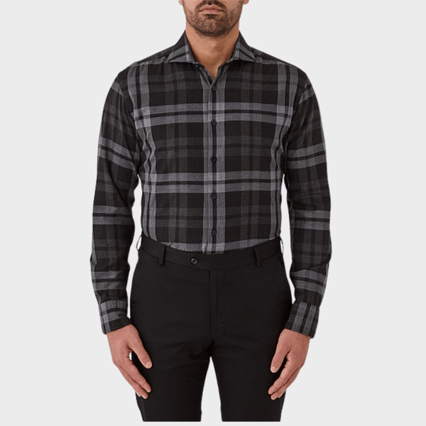 Flinders Mens Tailored Fit Jervis Shirt in Black Check