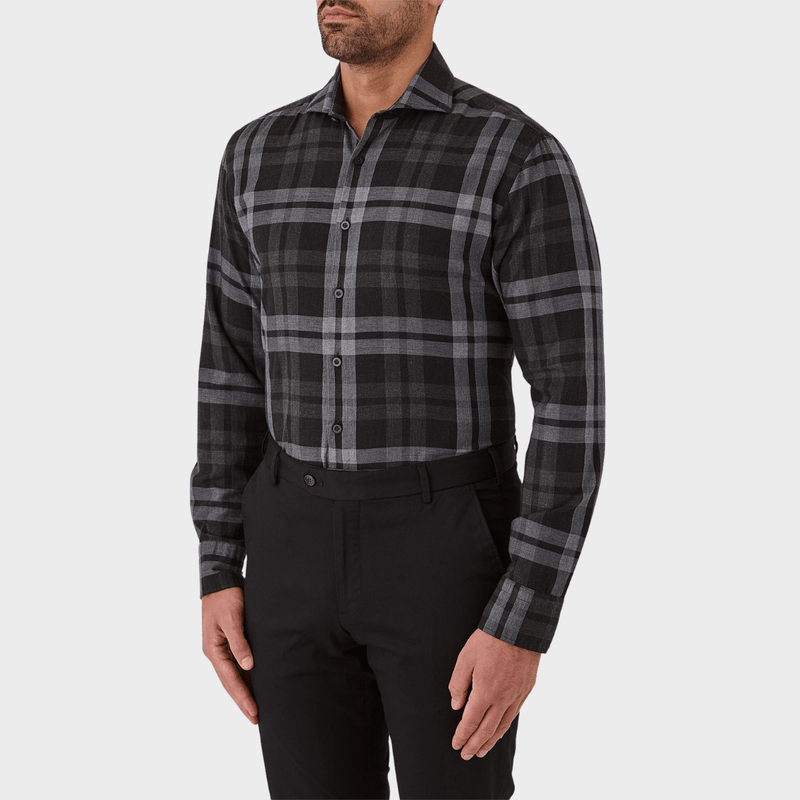 Flinders Mens Tailored Fit Jervis Shirt in Black Check