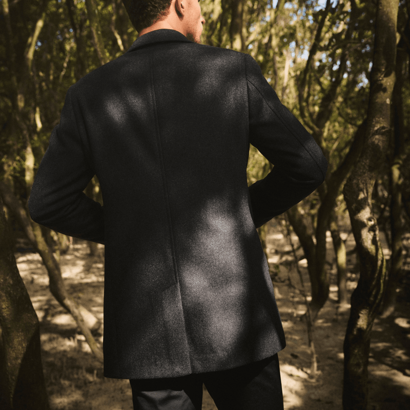 Flinders Mens Tailored Winter Thredbo Overcoat in Charcoal Wool Blend