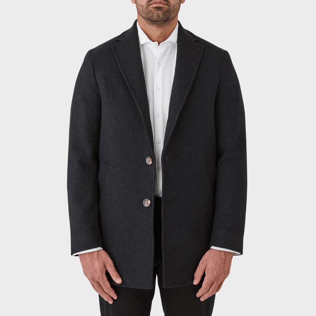 Flinders Mens Tailored Winter Thredbo Overcoat in Charcoal Wool