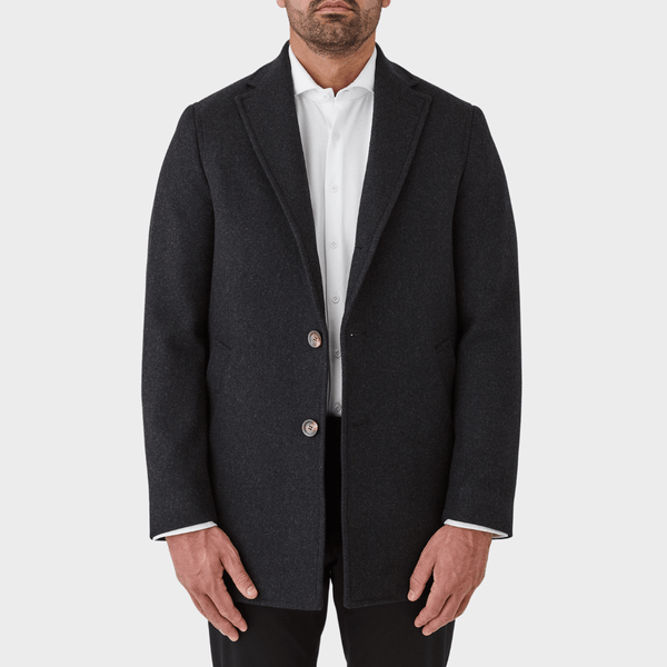 Flinders Mens Tailored Winter Thredbo Overcoat in Charcoal Wool Blend