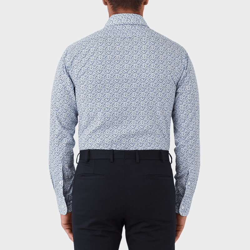 Flinders Mens Tailored Fit Winton Shirt in Blue Leaf and Floral Print