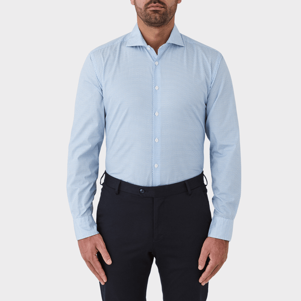 Flinders Mens Tailored Fit Winton Shirt in Blue Geometric Print FFR014