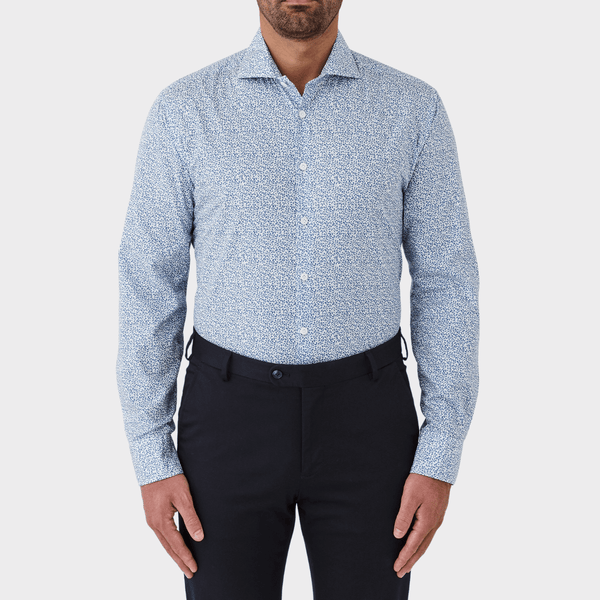 Flinders Mens Tailored Fit Winton Shirt in Blue Leaf Print
