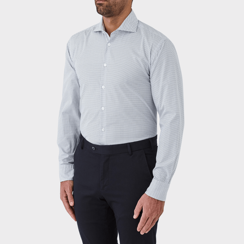 Flinders Mens Tailored Fit Winton Shirt in Geometric White