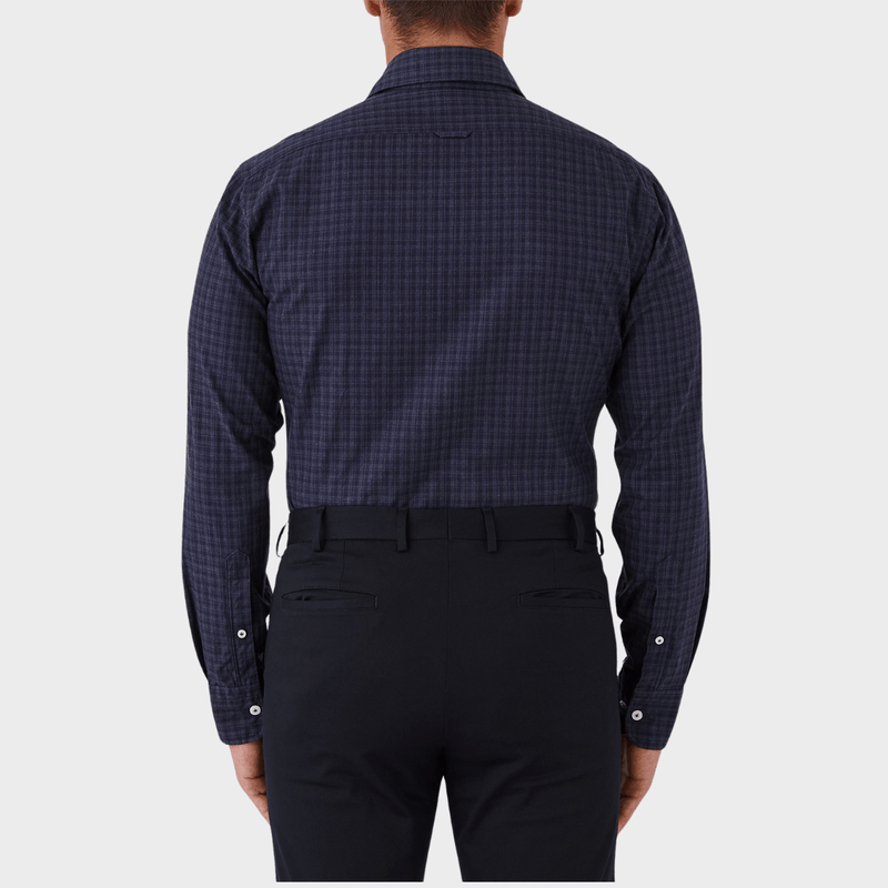 Flinders Mens Tailored Fit Winton Shirt in Navy Check Melange Denim