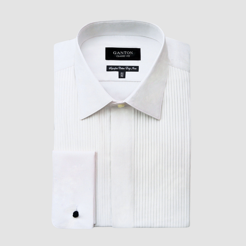 Ganton Classic Fit Alexander Mens French Cuff Dinner Shirt in White