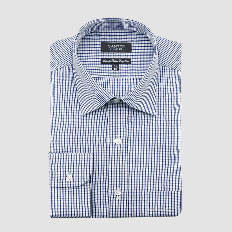 Ganton Classic Fit Easterbrook Mens Shirt in Navy Check