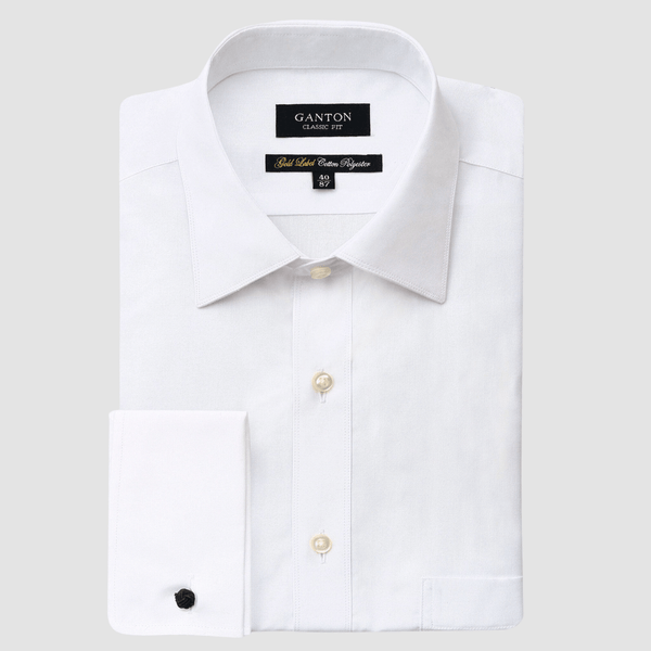 Ganton Classic Fit French Cuff Gold Label Mens Shirt in White
