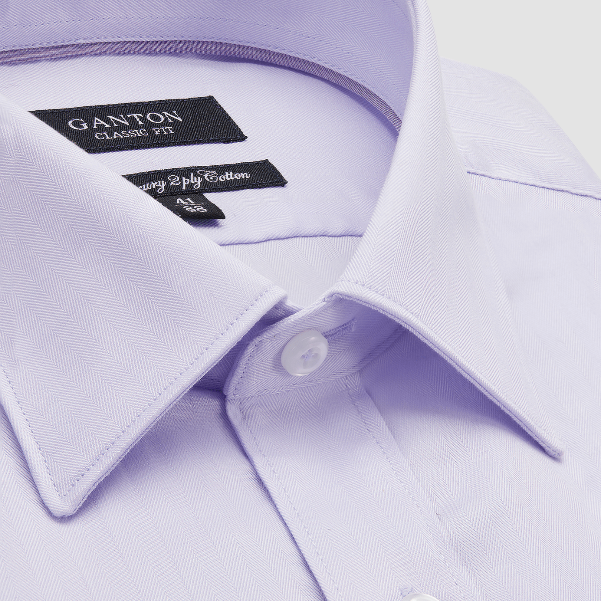 Ganton Classic Fit Brett Herringbone Shirt in Lilac