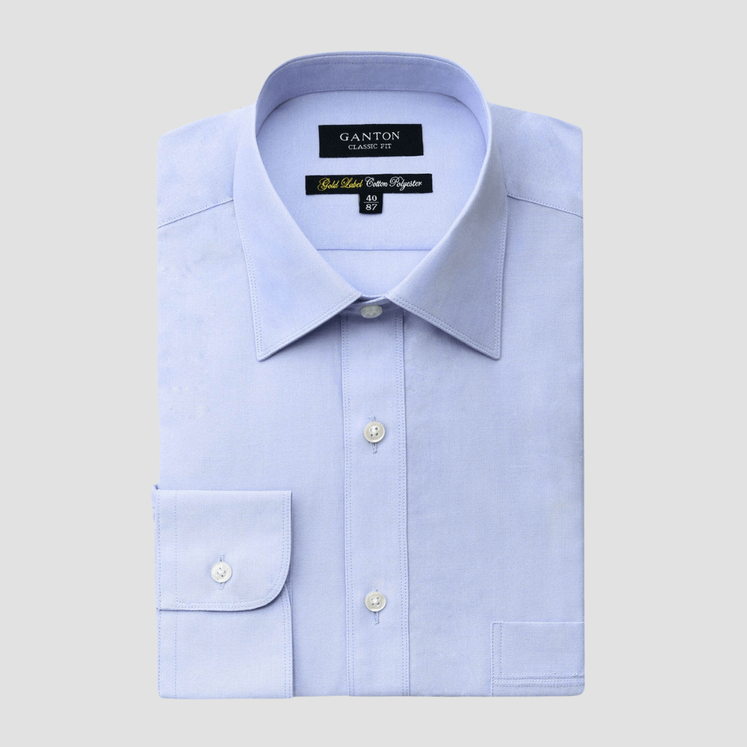 Ganton Classic Fit Gold Label Mens Single Cuff Shirt in Sky Blue