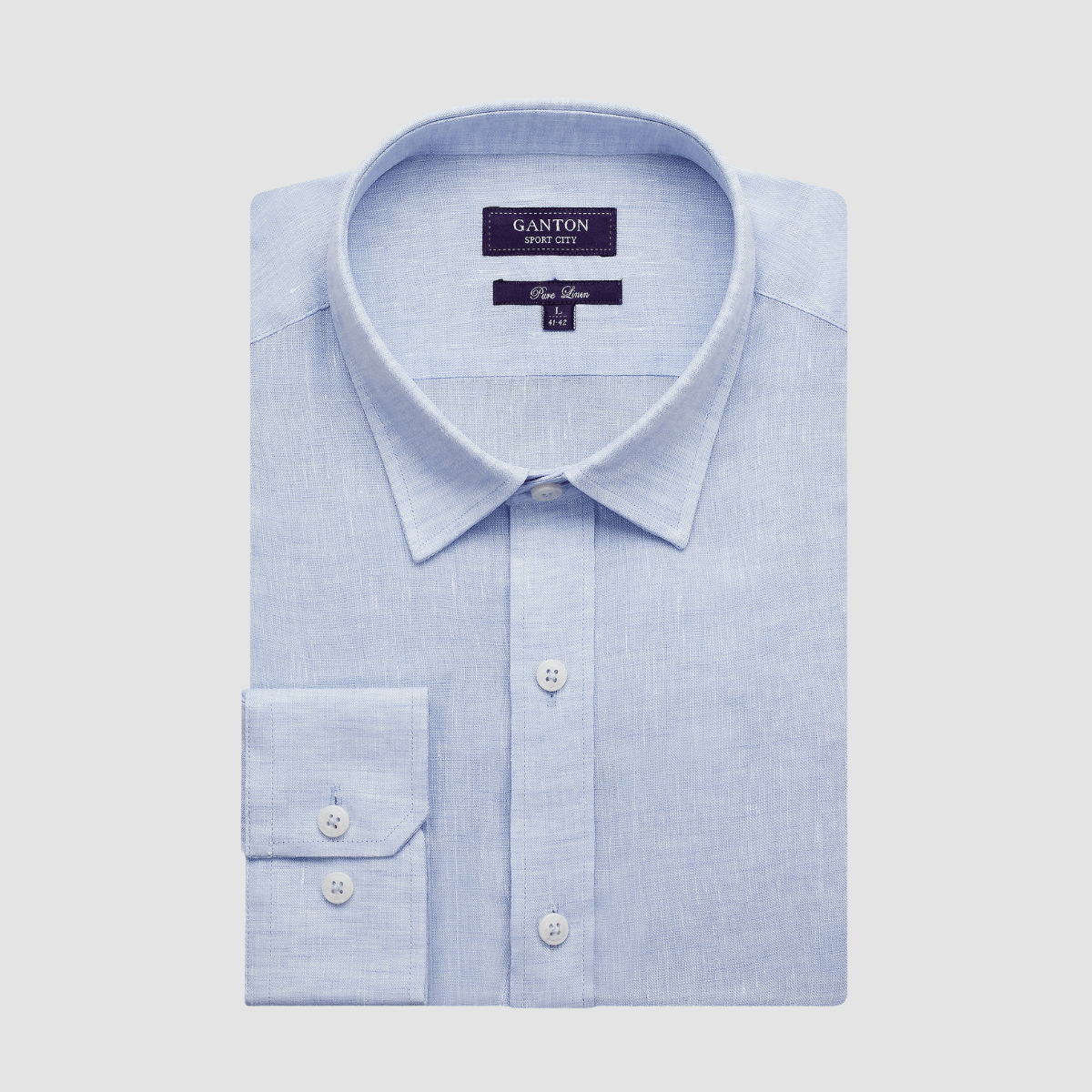 Ganton Tailored Fit Casey Mens Shirt in Sky Blue Linen