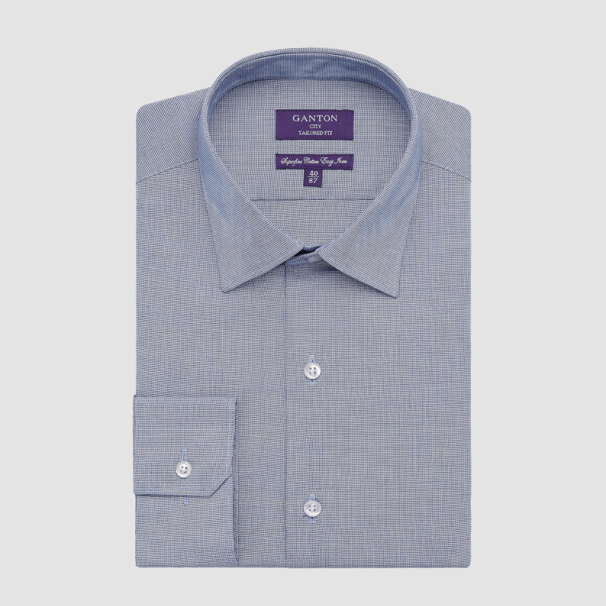 Ganton Tailored Fit Earl Mens Shirt in Navy Micro-Check