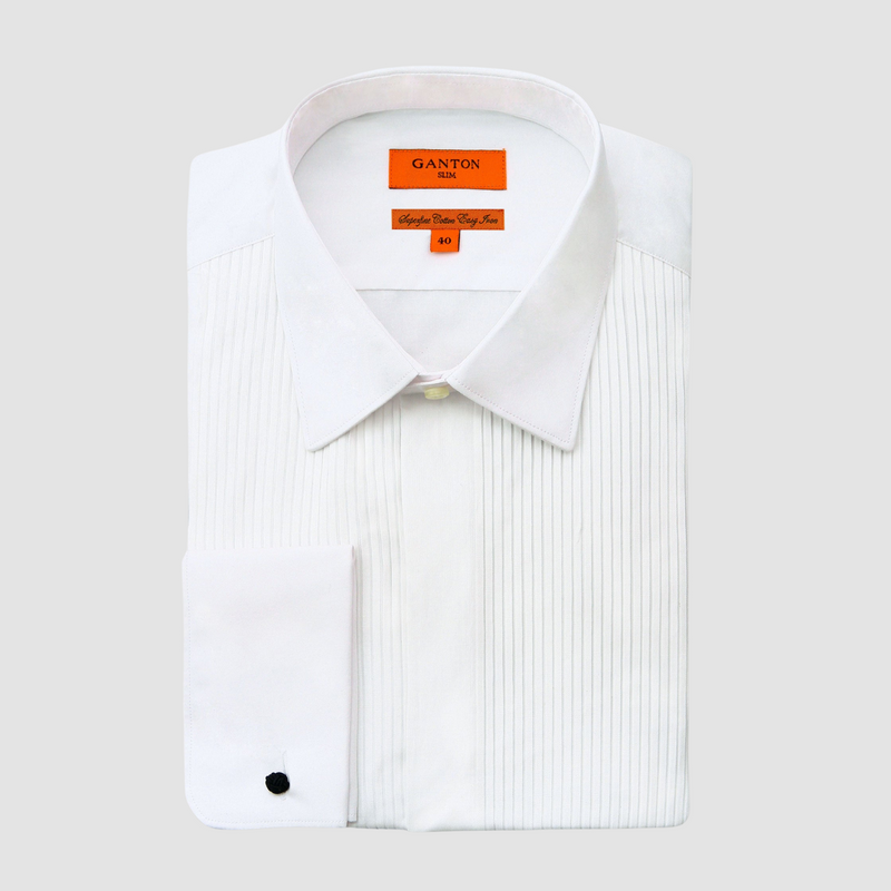 Ganton Slim Fit Asher Mens French Cuff Dinner Shirt in White