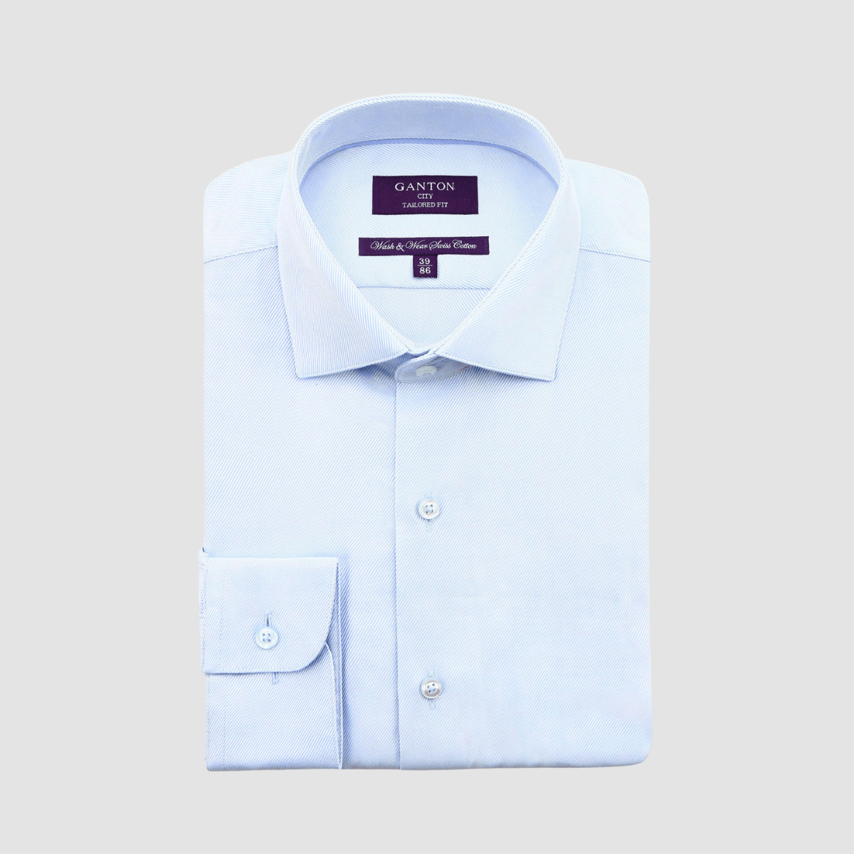 Ganton Tailored Fit Benjamin Lux Twill Mens Shirt in Sky Blue