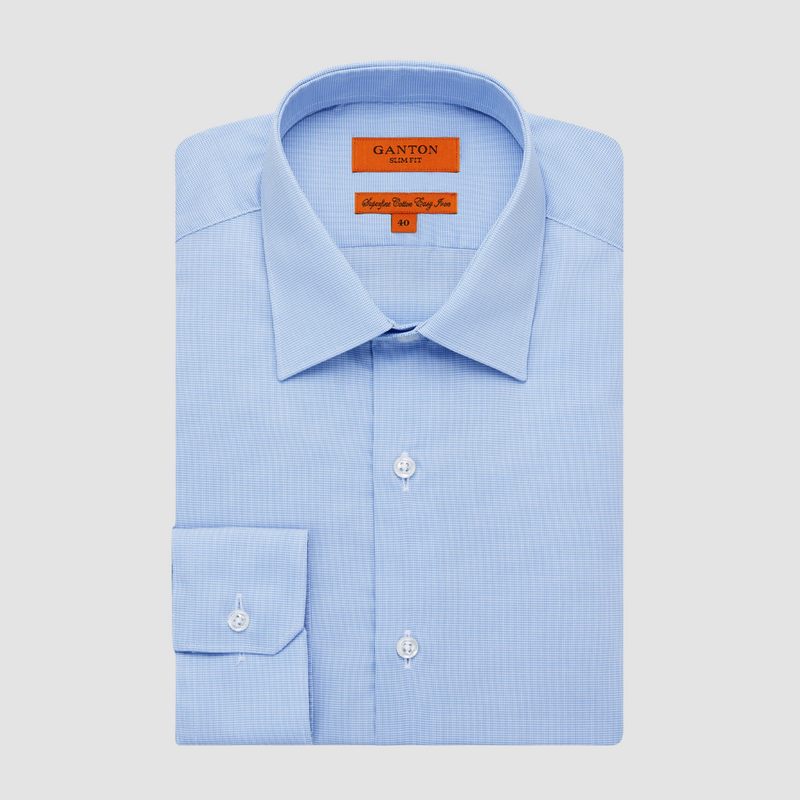 Ganton Slim Fit Josh Mens Shirt in Sky Mini Check