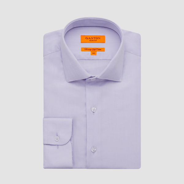 Ganton Slim Fit Marcus Herringbone Shirt in Lilac