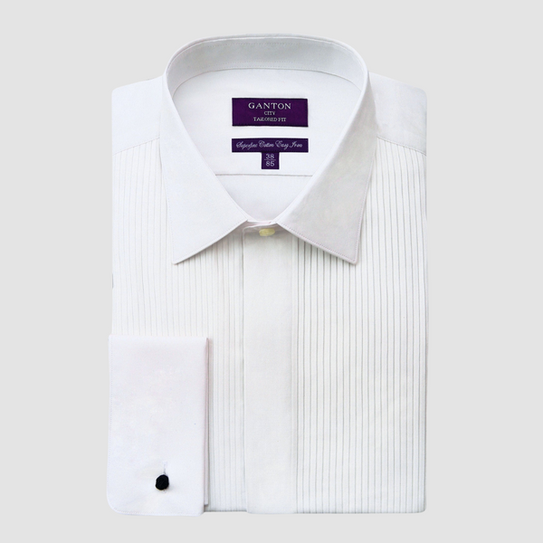 Ganton Tailored Fit Alastair Mens French Cuff Dinner Shirt in White