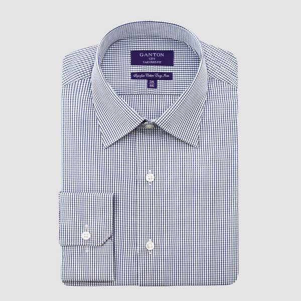 Ganton Tailored Fit Evander Mens Shirt in Navy Check