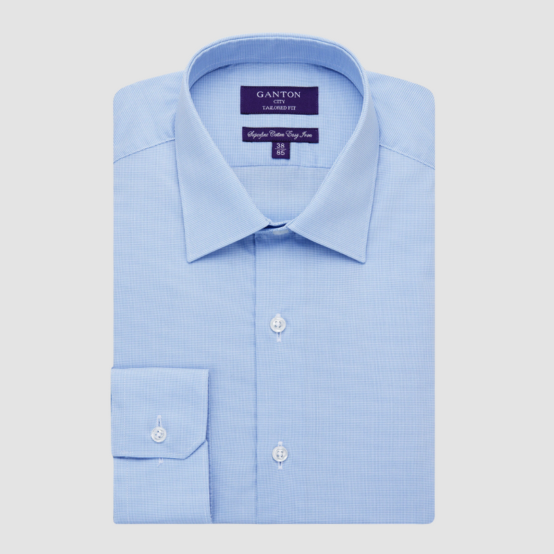 Ganton Tailored Fit Mark Mens Shirt in Sky Mini Check