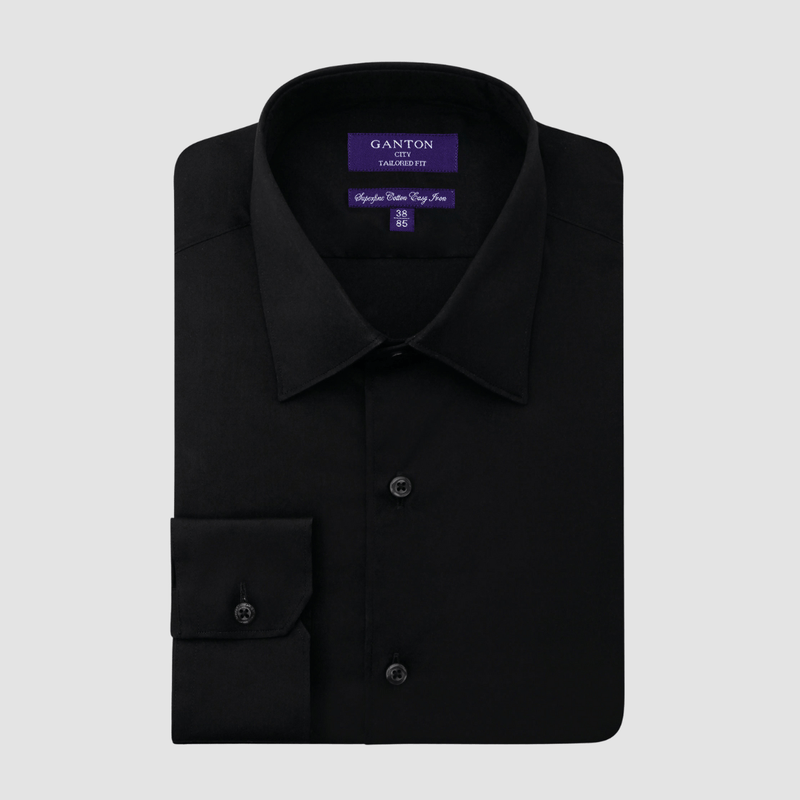 Ganton Tailored Fit Byron Poplin Shirt in Black