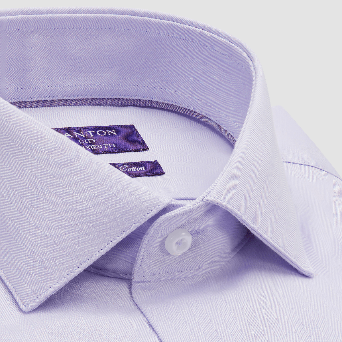 Ganton Tailored Fit Zach Herringbone Shirt in Lilac