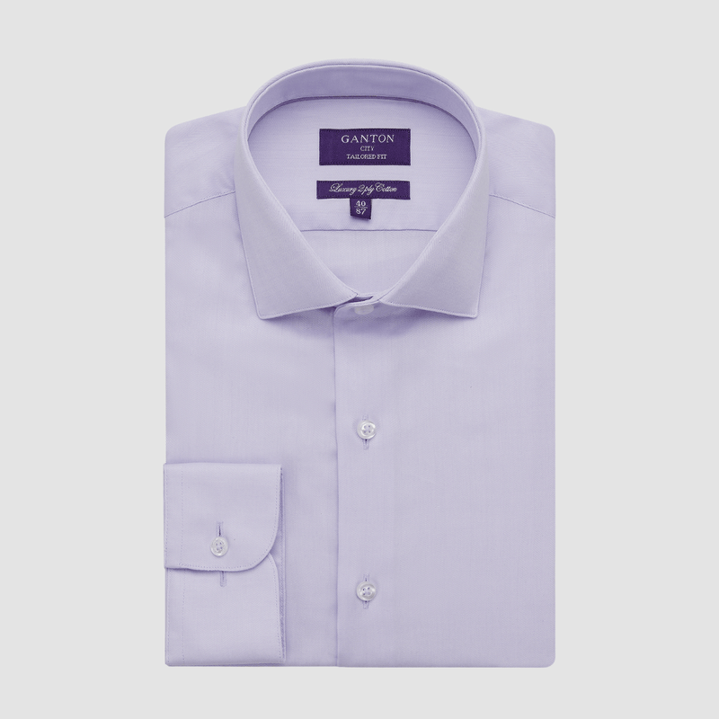 Ganton Tailored Fit Zach Herringbone Shirt in Lilac