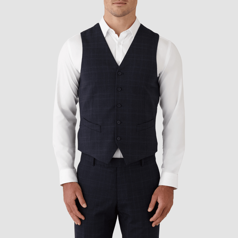 Gibson Mens Slim Fit Mighty Check Vest in Navy