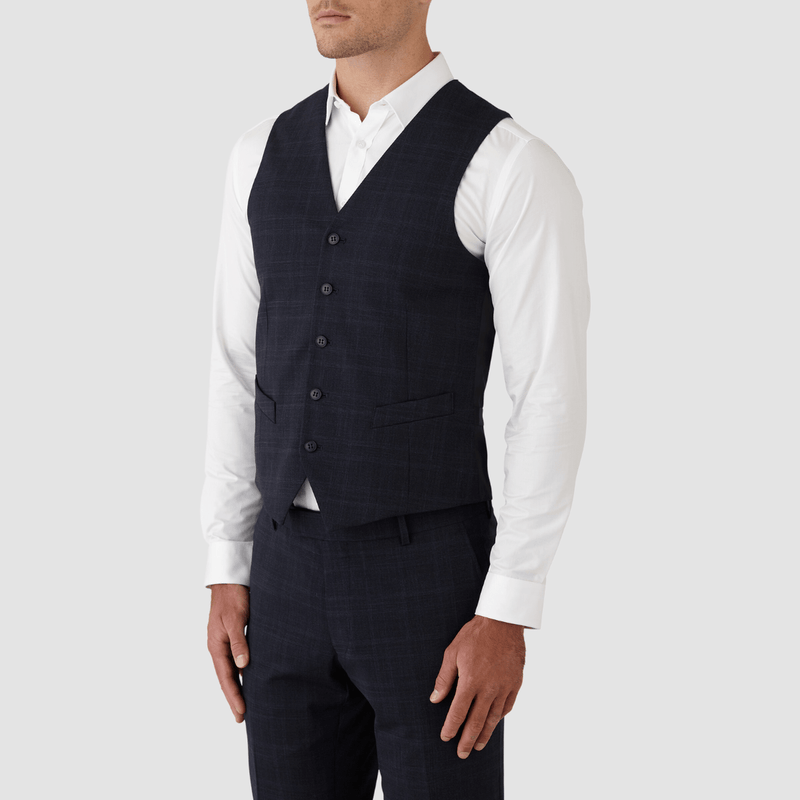 Gibson Mens Slim Fit Mighty Check Vest in Navy