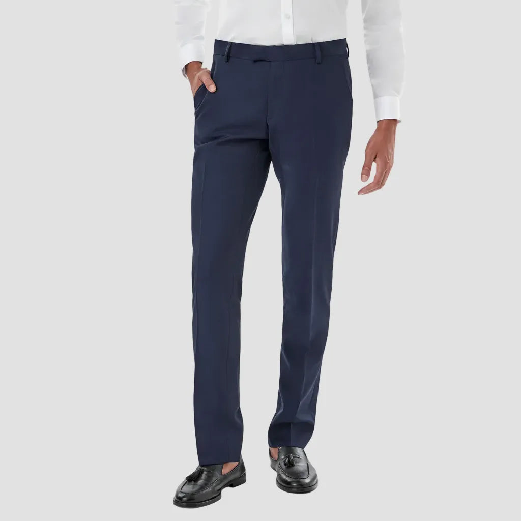 Gibson’s Astley navy tuxedo pairs a satin shawl lapel with slim trousers.