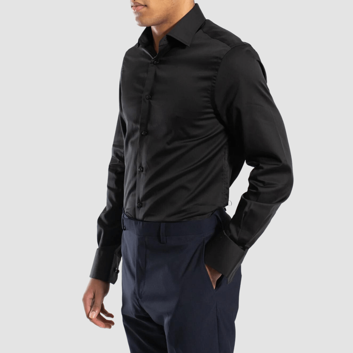 Hardy Amies Slim Fit Mens Shirt in Black Pure Cotton