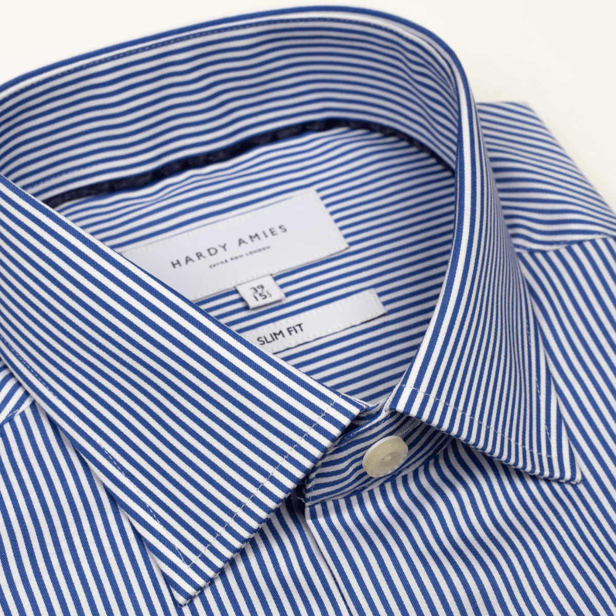 Hardy Amies Slim Fit Striped Mens Shirt in Blue Cotton