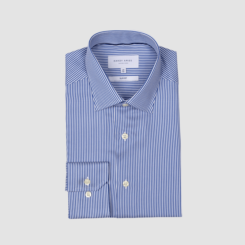 Hardy Amies Slim Fit Striped Mens Shirt in Blue Cotton
