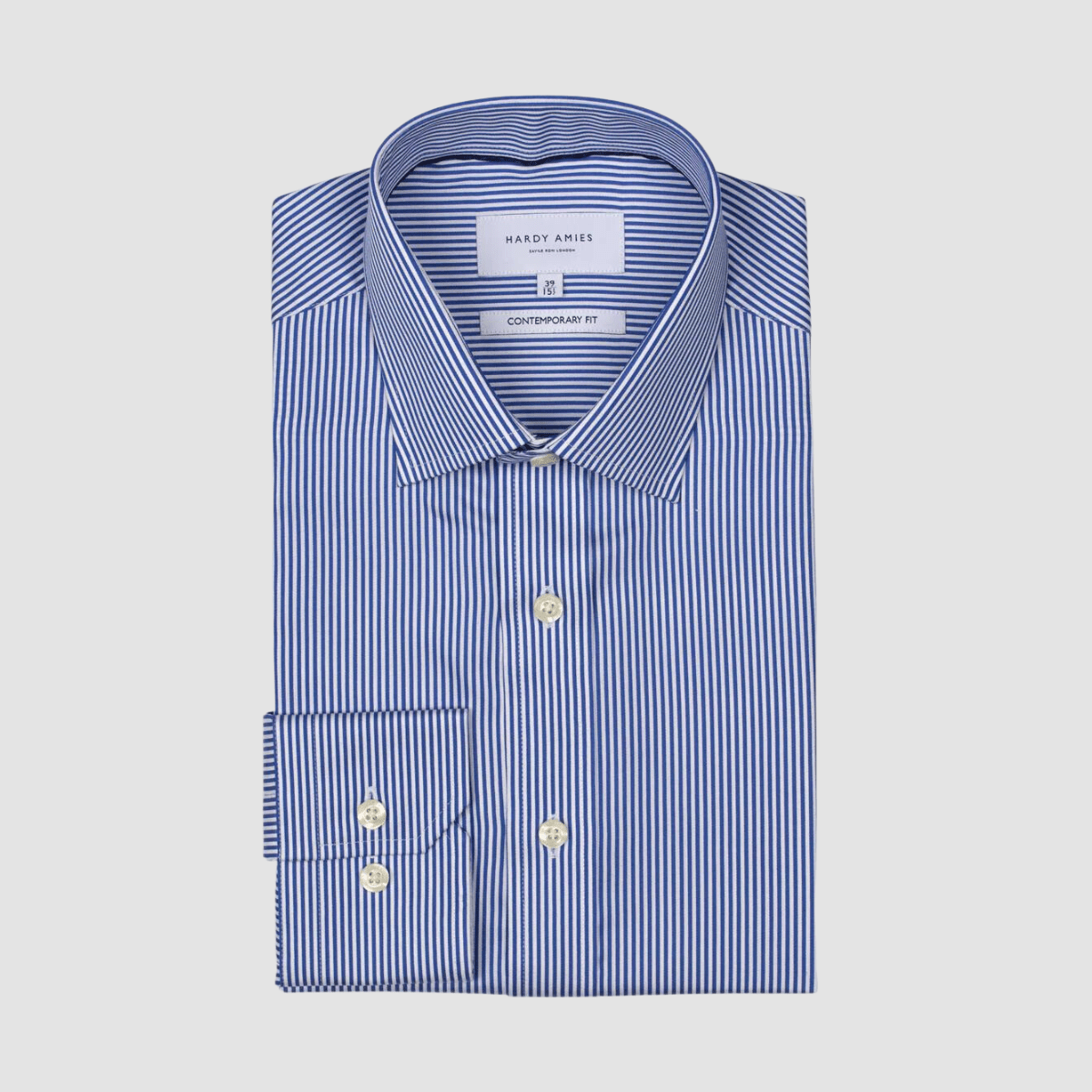 Hardy Amies Classic Fit Striped Mens Shirt in Blue Cotton