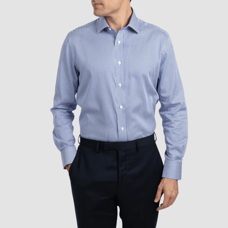 Hardy Amies Classic Fit Striped Mens Shirt in Blue Cotton