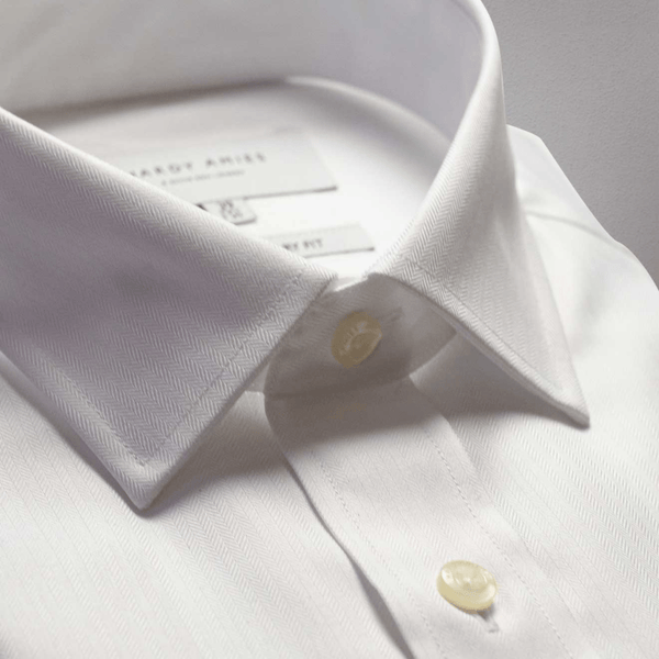 Hardy Amies Classic Fit French Cuff Herringbone Shirt in White