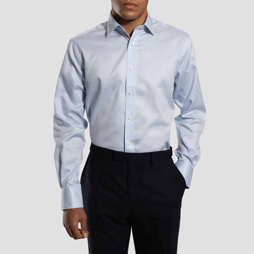 Hardy Amies Classic Fit Micro Twill Shirt in Blue Cotton
