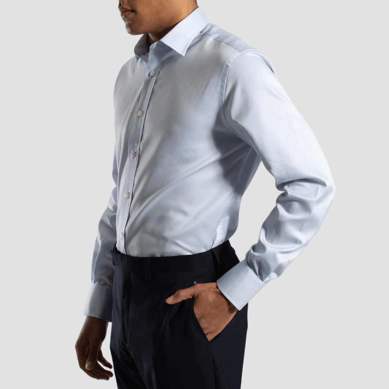 Hardy Amies Classic Fit Micro Twill Shirt in Blue Cotton