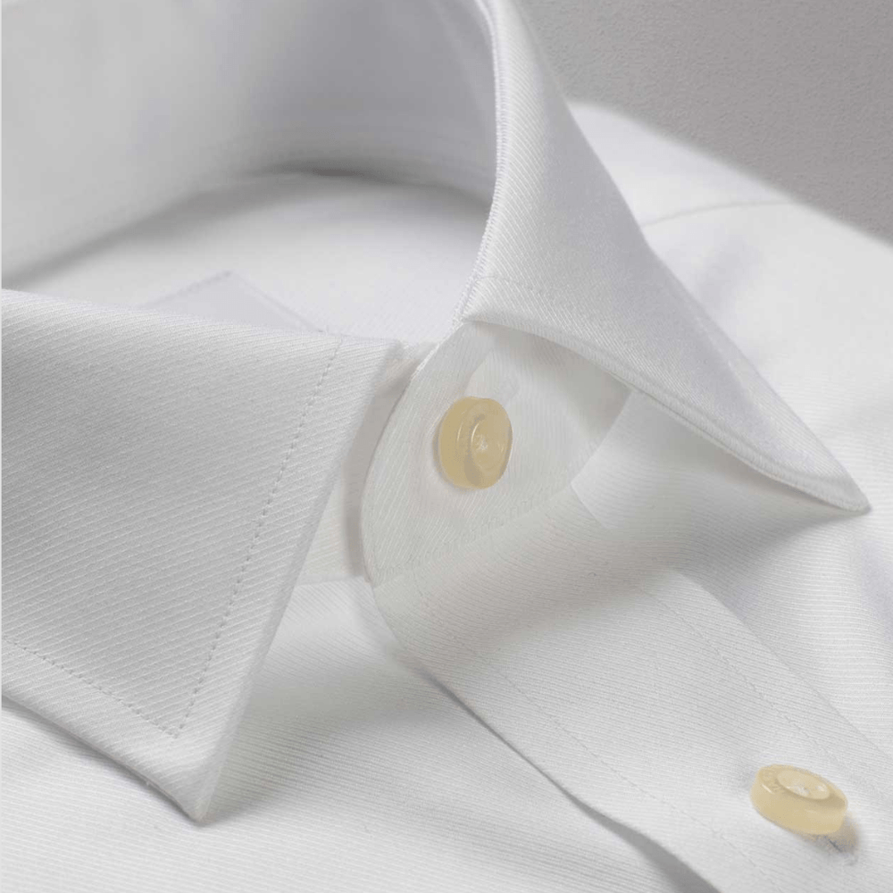 Hardy Amies Slim Fit Mens Herringbone Shirt in White Pure Cotton