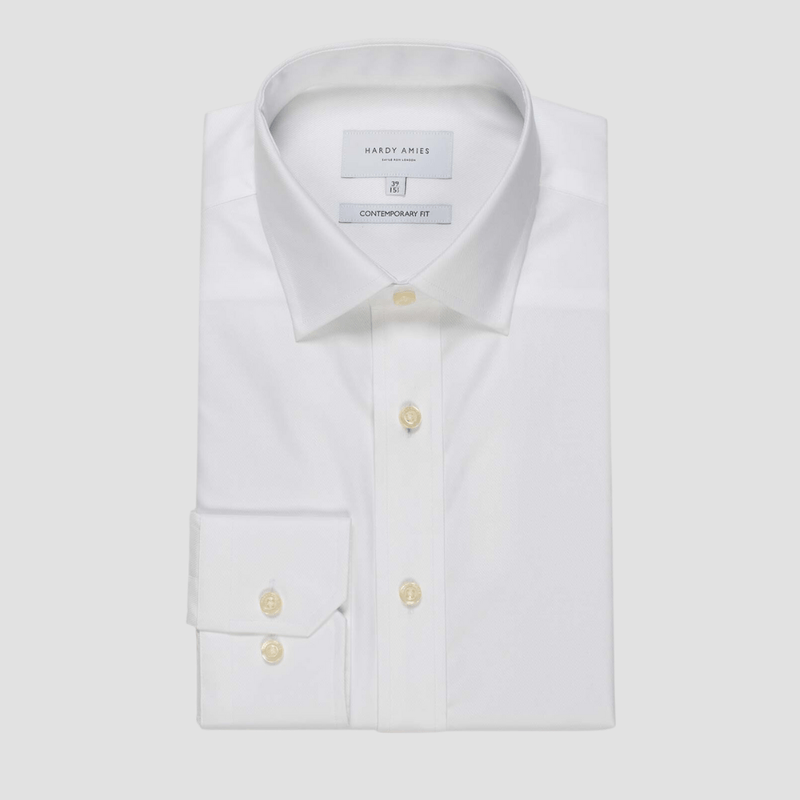 Hardy Amies Classic Fit Micro Twill Shirt in White Cotton