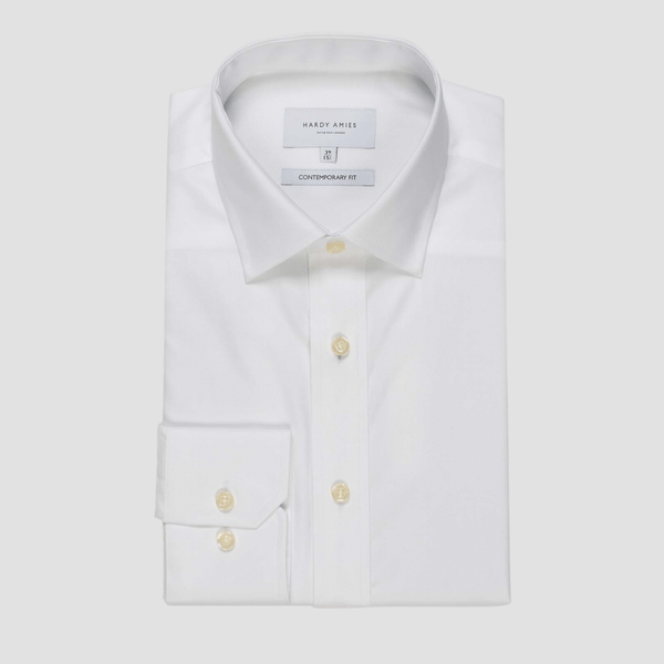 Hardy Amies Slim Fit Micro Twill Shirt in White Cotton