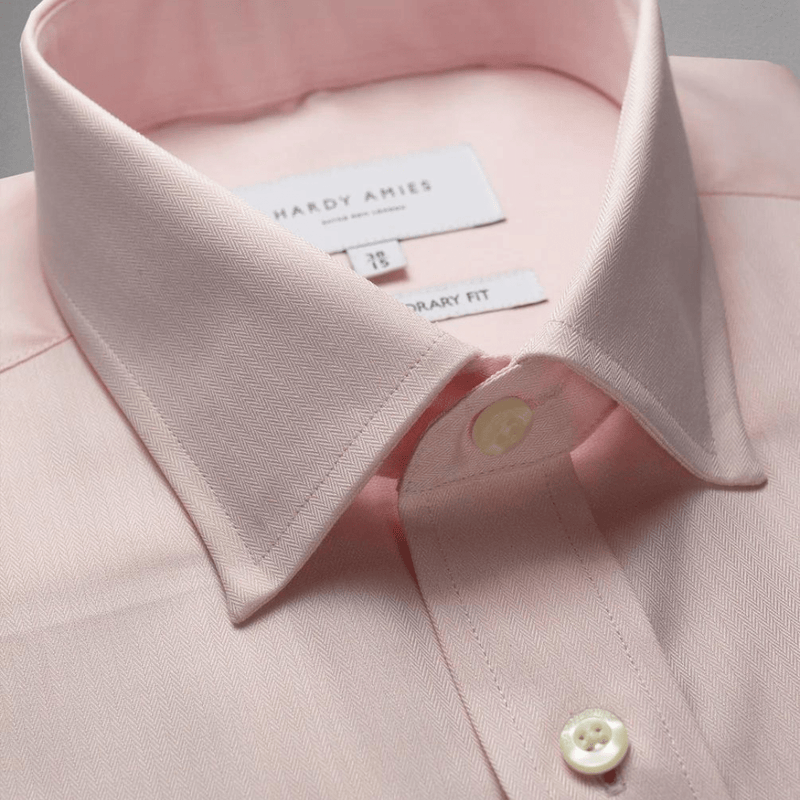 Hardy Amies Classic Fit Mens Mini Herringbone Shirt in Pink