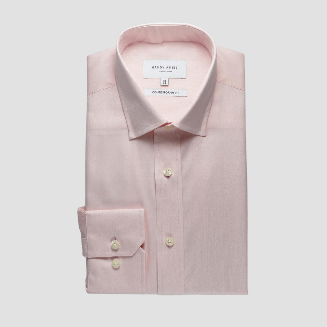 Hardy Amies Classic Fit Mens Mini Herringbone Shirt in Pink