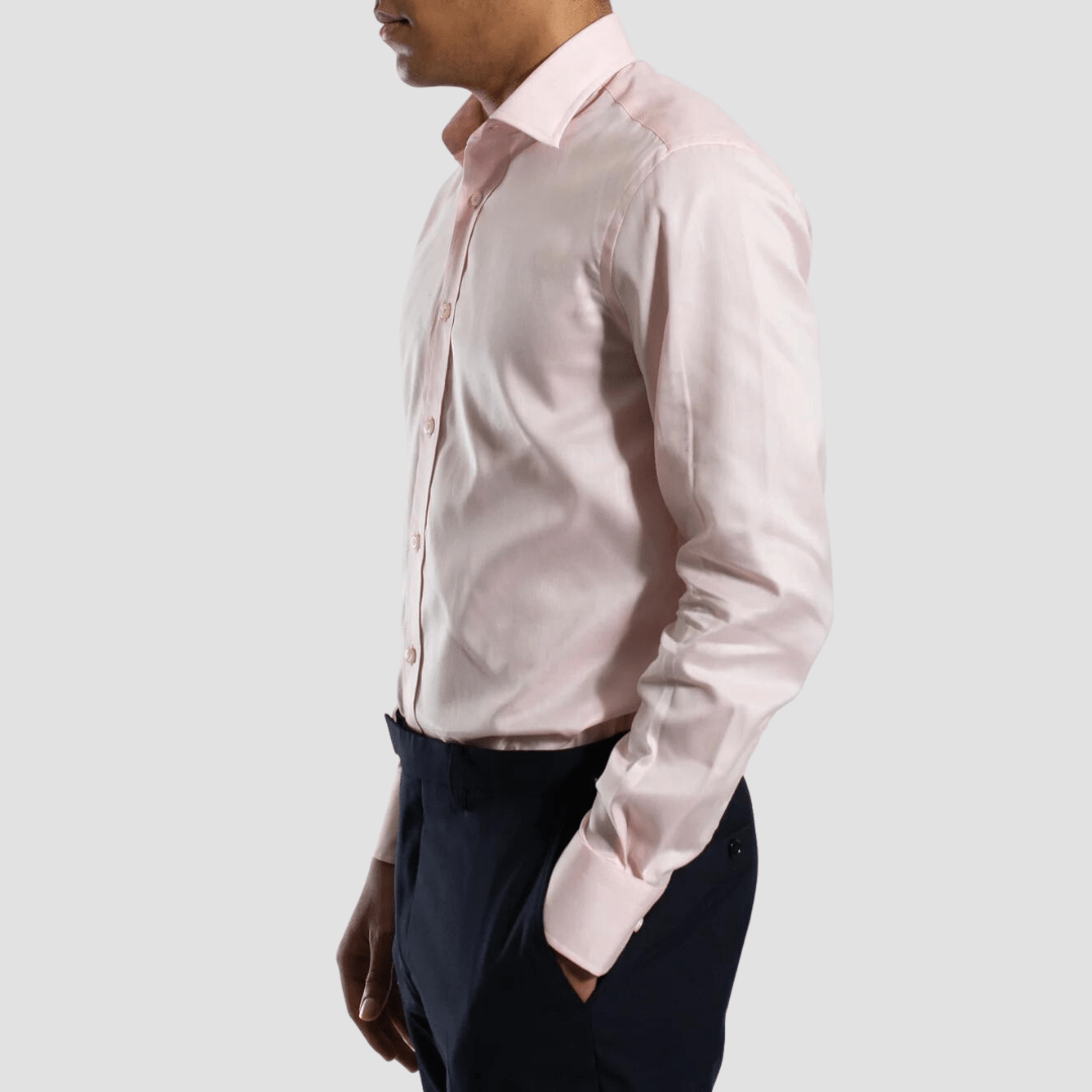 Hardy Amies Classic Fit Mens Mini Herringbone Shirt in Pink