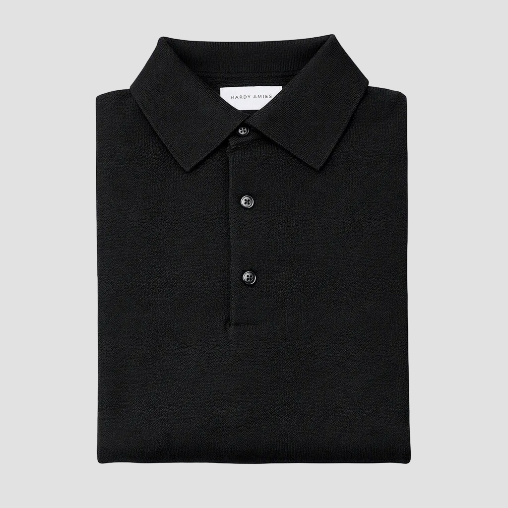 Soft black knitted polo by Hardy Amies