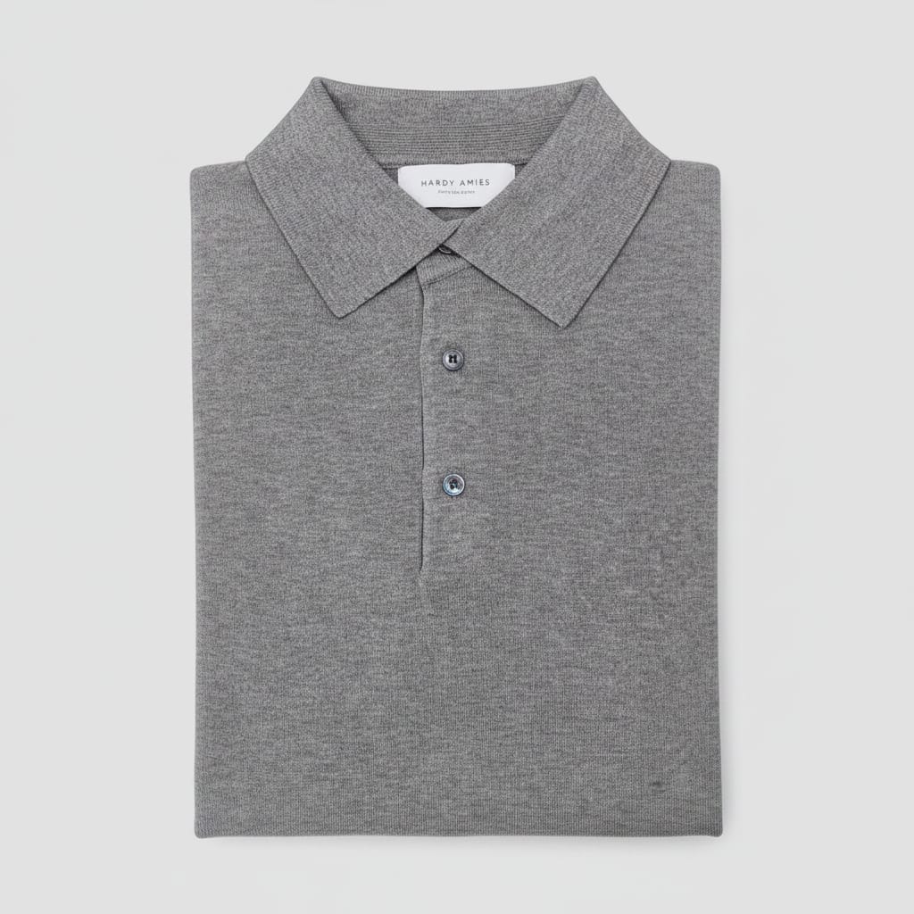 Soft grey knitted polo by Hardy Amies
